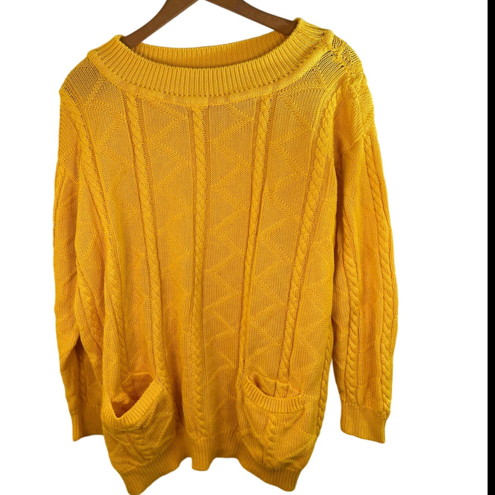 Slouchy Vintage Knit Yellow Fall Sweater Size M Oversized Cottage Granny Grandpa